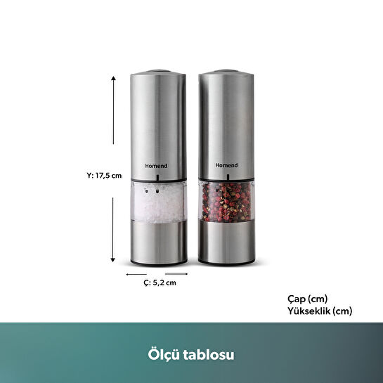 Homend Grindgo 6003H Şarjlı Baharat Değirmen Seti