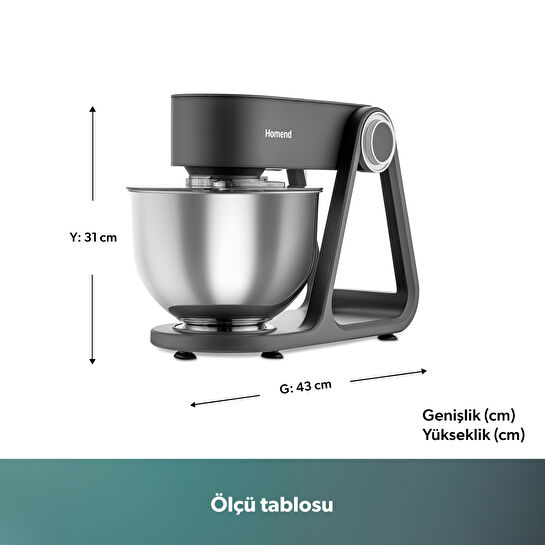 Homend Profashion 3023H Digital Ekran Döküm Hamur Yoğurma Makinesi Antrasit 1500W 5L