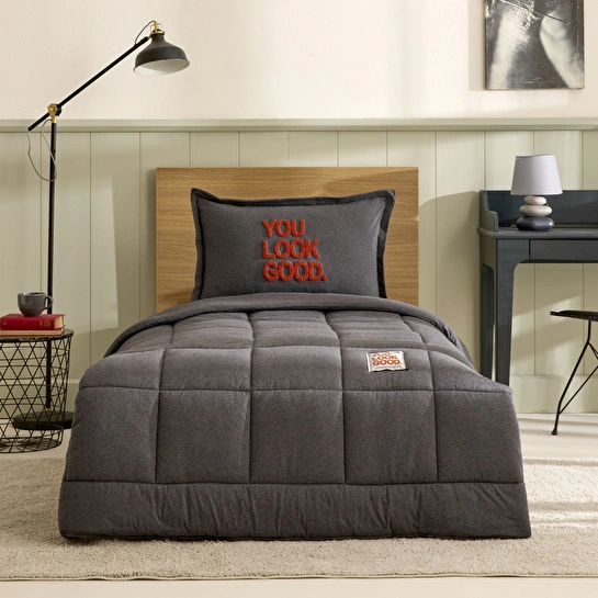 Karaca Home Motto Cotton Comfort Tek Kişilik Antrasit Uyku Seti