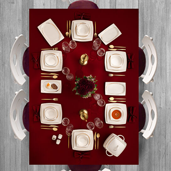 Emsan Fine Bone Hale 60 Parça 12 Kişilik Kare Yemek Takımı Gold