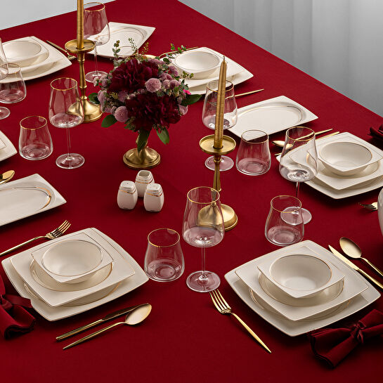 Emsan Fine Bone Hale 60 Parça 12 Kişilik Kare Yemek Takımı Gold