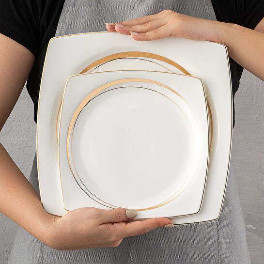 Emsan Fine Bone Hale 60 Parça 12 Kişilik Kare Yemek Takımı Gold