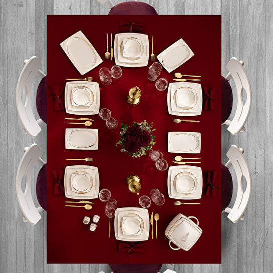 Emsan Fine Bone Hale 60 Parça 12 Kişilik Kare Yemek Takımı Gold