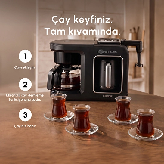Karaca Hatır Plus Barista 6 in 1 Latte Cappuccino ve Közde Türk Kahve Makinesi Black Silver