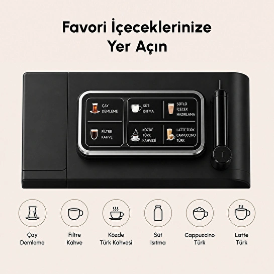 Karaca Hatır Plus Barista 6 in 1 Latte Cappuccino ve Közde Türk Kahve Makinesi Black Silver