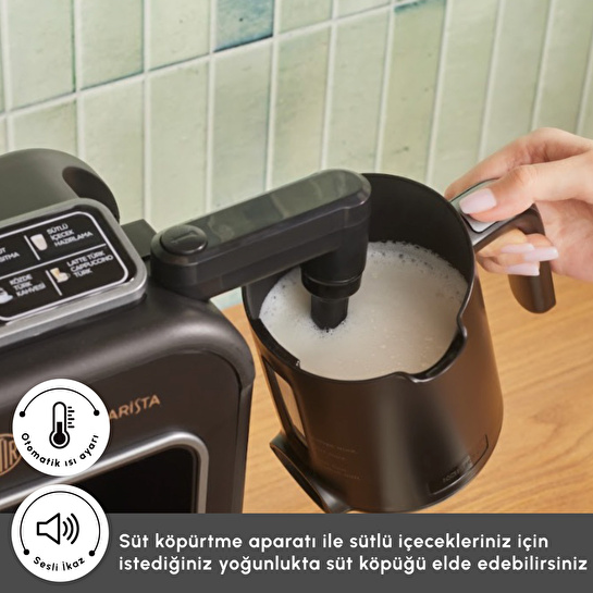 Karaca Hatır Plus Barista 6 in 1 Latte Cappuccino ve Közde Türk Kahve Makinesi Black Silver