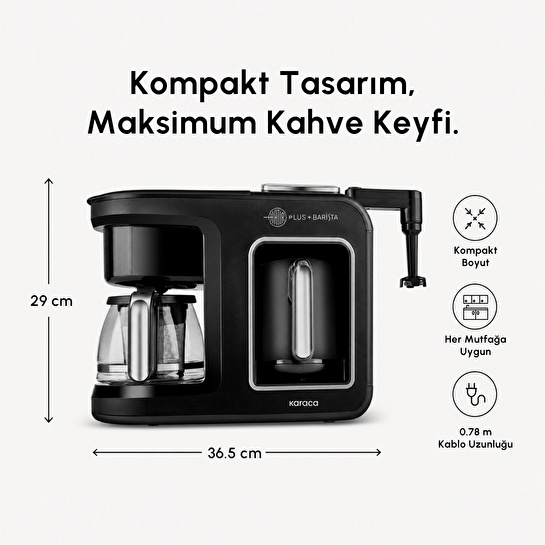 Karaca Hatır Plus Barista 6 in 1 Latte Cappuccino ve Közde Türk Kahve Makinesi Black Silver