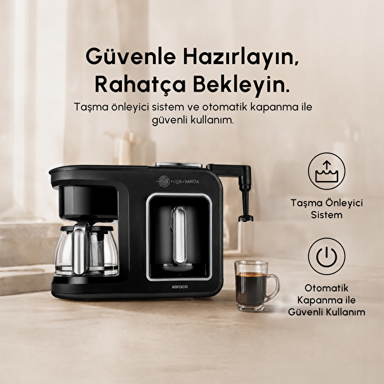 Karaca Hatır Plus Barista 6 in 1 Latte Cappuccino ve Közde Türk Kahve Makinesi Black Silver