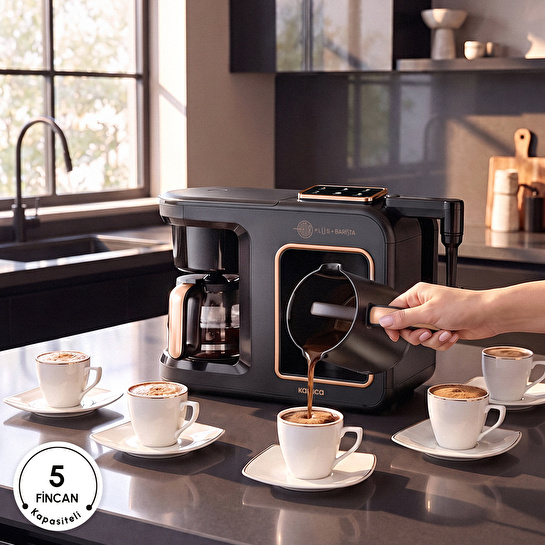 Karaca Hatır Plus Barista 6 in 1 Latte Cappuccino ve Közde Türk Kahve Makinesi Black Copper