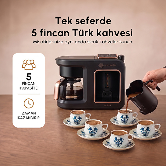 Karaca Hatır Plus Barista 6 in 1 Latte Cappuccino ve Közde Türk Kahve Makinesi Black Copper