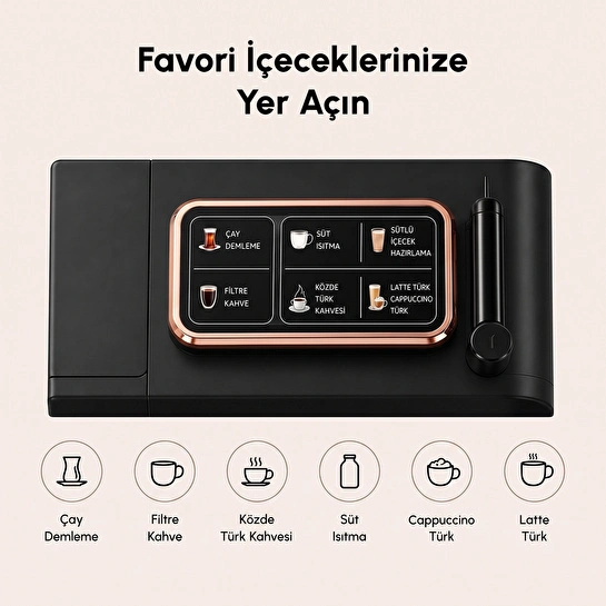 Karaca Hatır Plus Barista 6 in 1 Latte Cappuccino ve Közde Türk Kahve Makinesi Black Copper