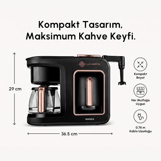 Karaca Hatır Plus Barista 6 in 1 Latte Cappuccino ve Közde Türk Kahve Makinesi Black Copper