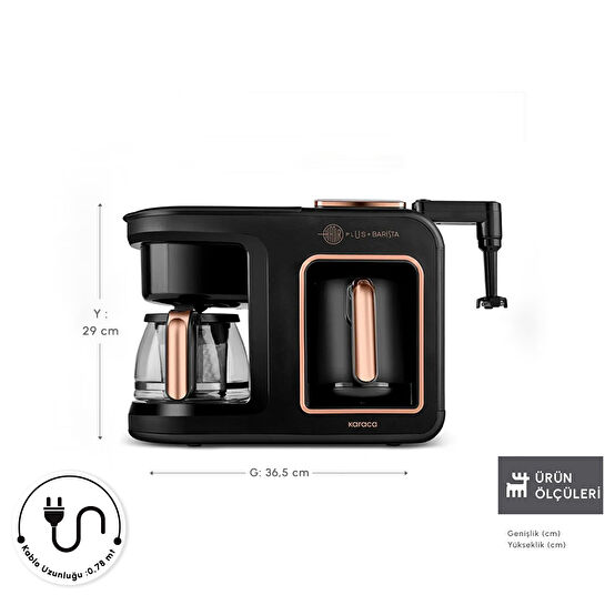Karaca Hatır Plus Barista 6 in 1 Latte Cappuccino ve Közde Türk Kahve Makinesi Black Copper