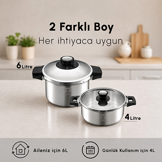 Karaca Quick and Safe İndüksiyon Tabanlı Düdüklü Tencere Seti 4+6 Lt