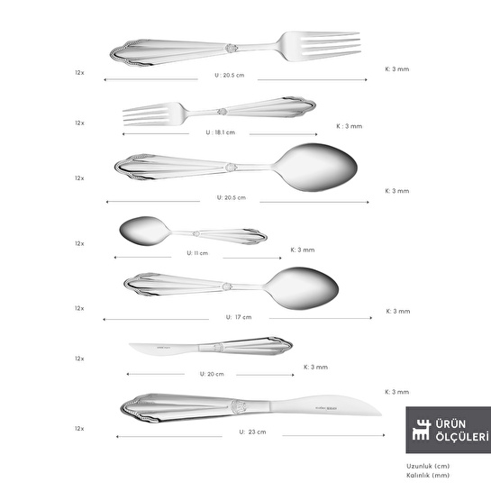 Karaca Red Carpet Collection Elegance New Mantilla 12 Kişilik 84 Parça Çatal Kaşık Bıçak Takımı