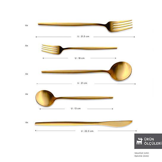Karaca Orion 30 Parça 6 Kişilik Çatal Kaşık Bıçak Takımı Matte Gold