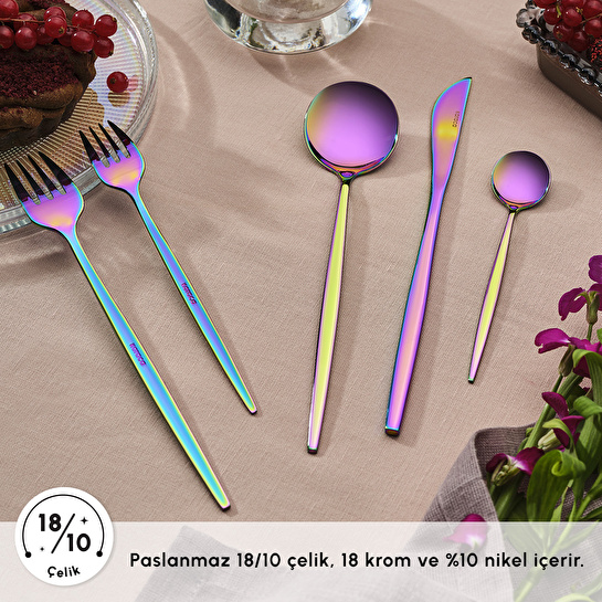 Karaca Orion Çok Renkli 6 Kişilik 30 Parça Çatal Kaşık Bıçak Takımı