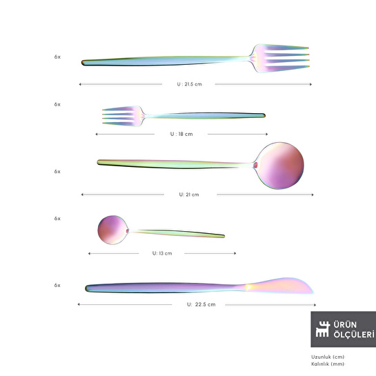 Karaca Orion Çok Renkli 6 Kişilik 30 Parça Çatal Kaşık Bıçak Takımı