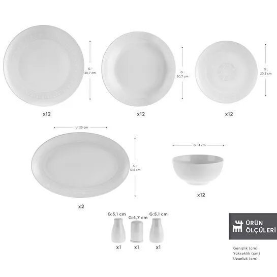 Karaca Forever Bone Artiste 53 Parça 12 Kişilik Yemek Takımı