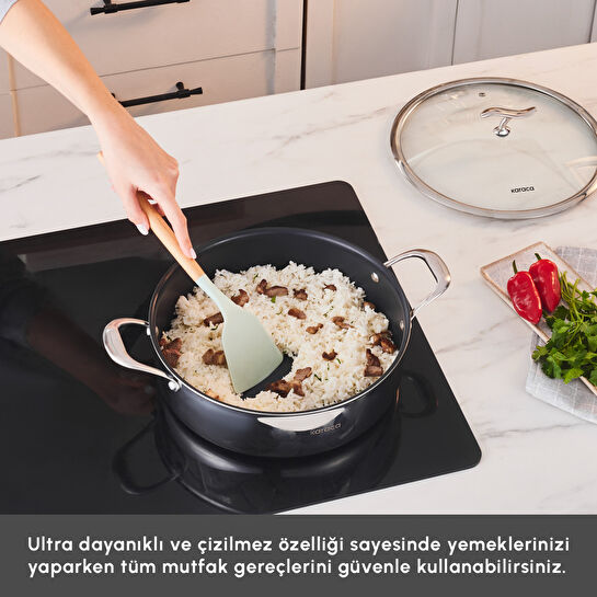 Karaca Plasma Steel 3Ply İndüksiyon Tabanlı Çelik Pilav/Karnıyarık Tencere 28 Cm
