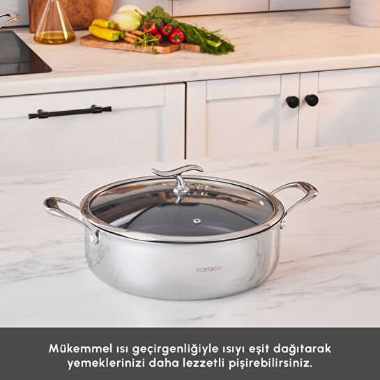 Karaca Plasma Steel 3Ply İndüksiyon Tabanlı Çelik Pilav/Karnıyarık Tencere 28 Cm