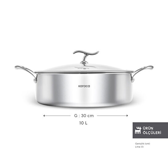 Karaca Plasma Steel 3Ply İndüksiyon Tabanlı Çelik Pilav/Karnıyarık Tencere 30 Cm