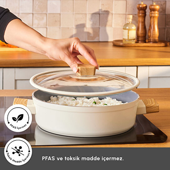 Karaca x Refika Swiss Crystal Creamy Wood 7 Parça Tencere Seti