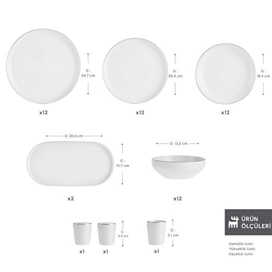 Karaca Stream Bone Saturn 53 Parça 12 Kişilik Yemek Takımı Platin