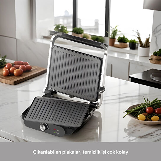 Homend Grilliant 1366H Inox Gövdeli Çıkarılabilir Döküm Plakalı Tost ve Izgara Makinesi