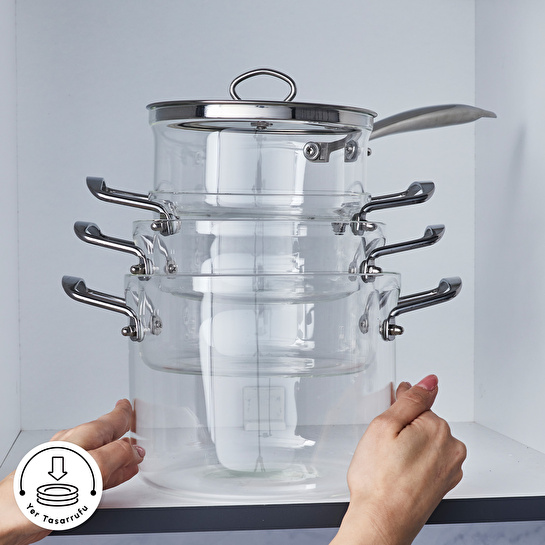 Karaca Amore 7 Parça Borosilikat Cam Sosluklu Tencere Seti