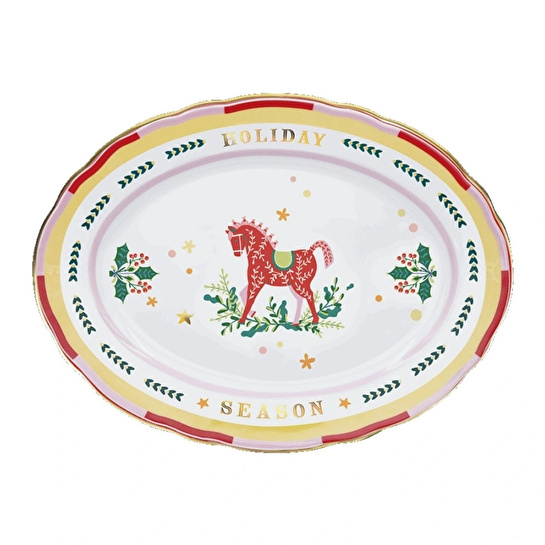 Baci Milano Mamma Mia Kırmızı At Desenli Oval Servis Tabağı