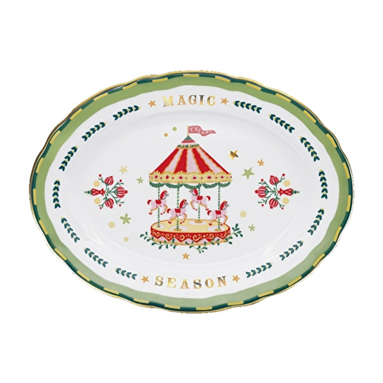 Baci Milano Mamma Mia Atlı Karınca Desenli Oval Servis Tabağı Yeşil