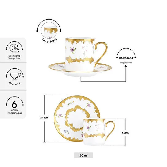 Karaca Bihter 6 Kişilik Kahve Fincan Takımı 90 ml