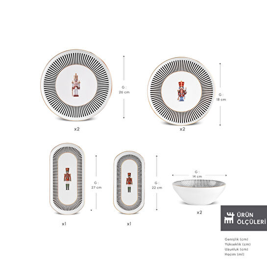 Karaca New Year Yılbaşı Nutcracker 8 Parça 2 Kişilik Yemek Takımı