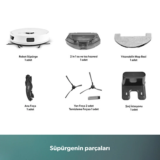 Homend Alex Laser 1291H Moplu ve Haritalamalı Akıllı 5 Kpa Robot Süpürge Beyaz