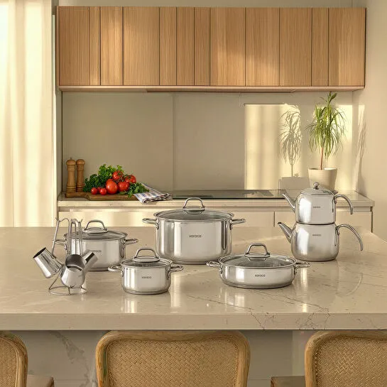 Karaca Belgrad İndüksiyon Tabanlı 15 Parça Çelik Çaydanlık Cezve ve Tencere Seti