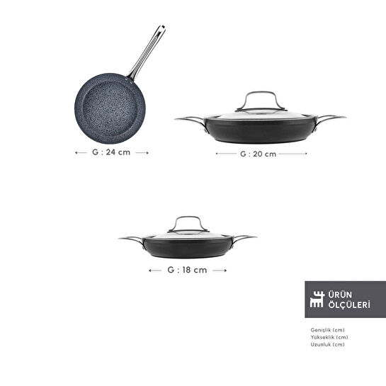 Karaca Biogranit Power-Inox Monet 3 Parça Tava Sahan Set Siyah