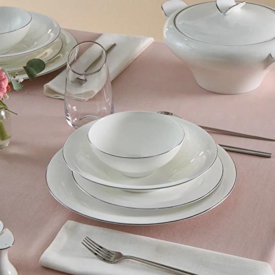 Karaca Fine Pearl Extra Argento Platin 55 Parça 12 Kişilik Yemek Takımı