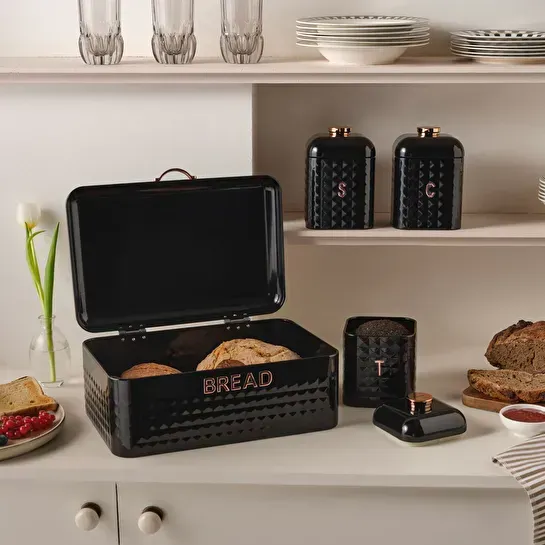 Karaca Elmas Ekmek Kutusu Saklama Kabı Hediyeli Xl Siyah
