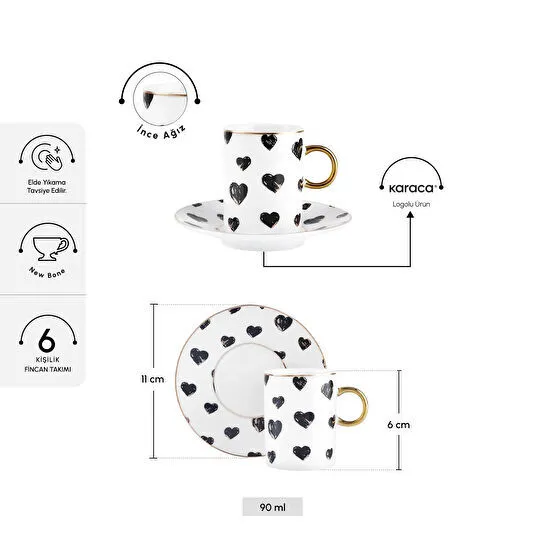 Karaca Perry Kalpli 6 Kişilik Kahve Fincan Takımı 90 Ml