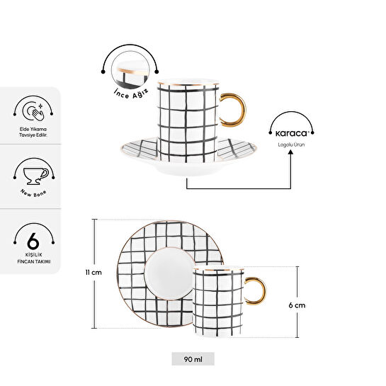 Karaca Perry Çizgili 6 Kişilik Kahve Fincan Takımı 90 Ml