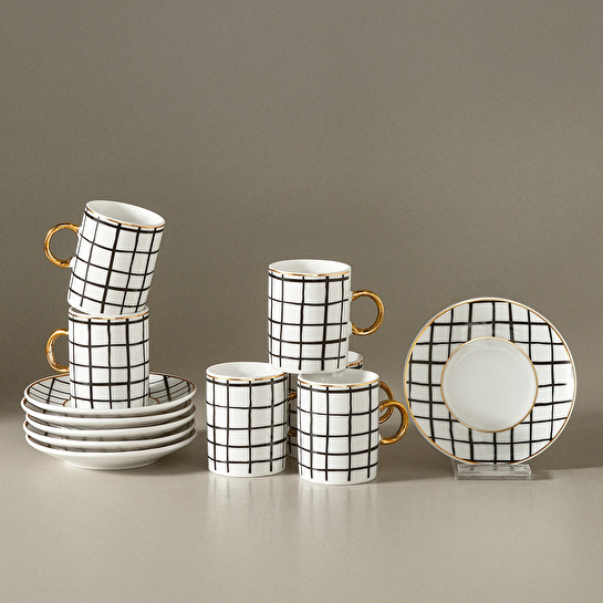 Karaca Perry Çizgili 6 Kişilik Kahve Fincan Takımı 90 Ml