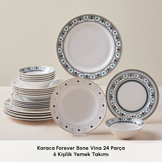 Karaca Forever Bone Vina 24 Parça 6 Kişilik Yemek Takımı 