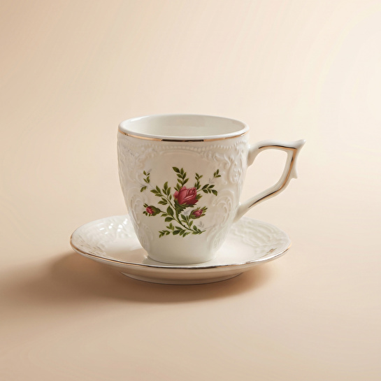 Karaca Vintage Rose Kahve Fincanı ve Tabağı 100 ml