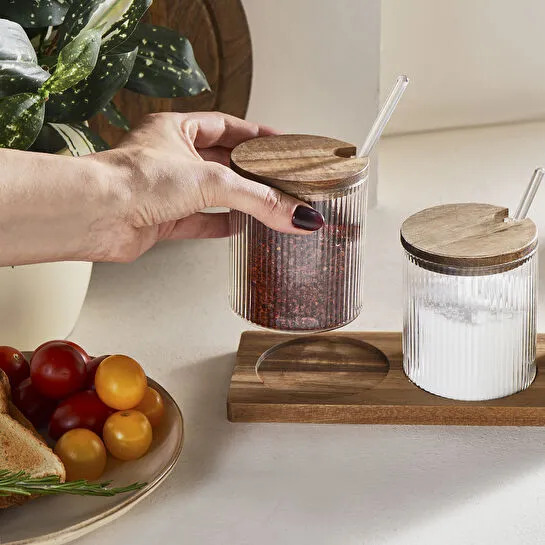 Karaca Mova Akasya 3'lü Cam Kaşıklı Baharat Takımı