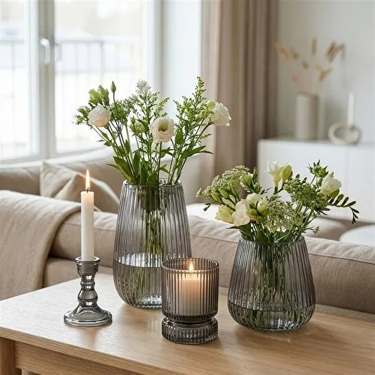 Karaca Home Boris Cam Şamdan Antrasit 6,5 x 6,5 x 9 cm