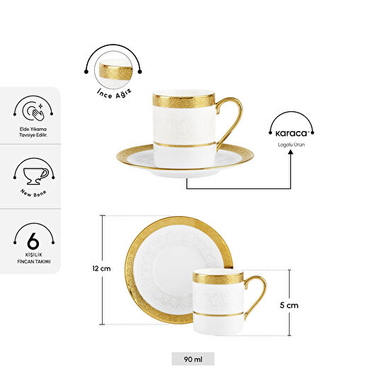 Karaca Royal Bone Victoria 6 Kişilik Kahve Fincan Takımı 90 ml