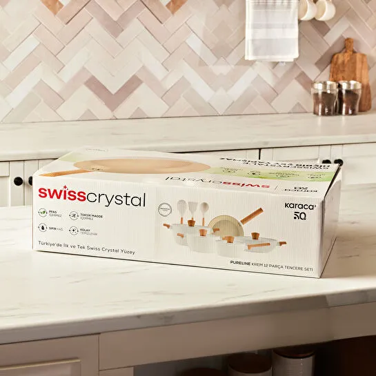 Karaca x Refika Swiss Crystal Pureline İndüksiyon Tabanlı 12 Parça Tencere Seti Almond Cream
