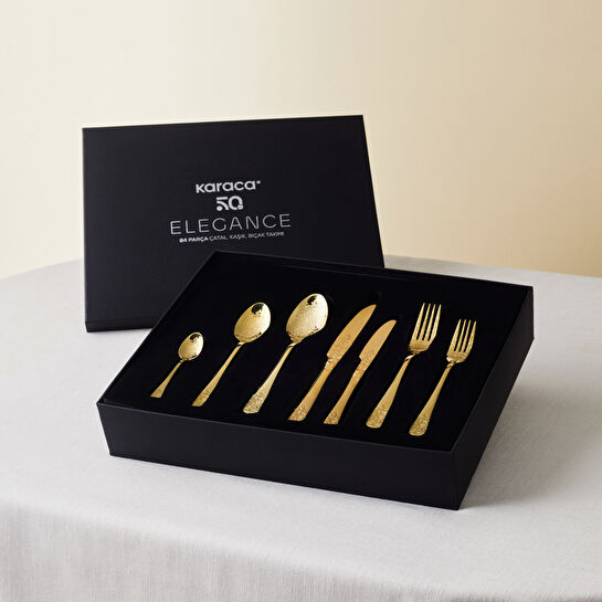 Karaca Elegance Bellatrix Gold 12 Kişilik 84 Parça Çatal Kaşık Bıçak Takımı