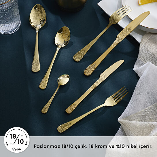 Karaca Elegance Bellatrix Gold 12 Kişilik 84 Parça Çatal Kaşık Bıçak Takımı